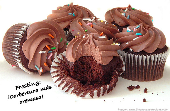 Receta de cupcake de chocolate con frosting de chocolate.