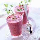 Batido de vainilla, moras y arándanos