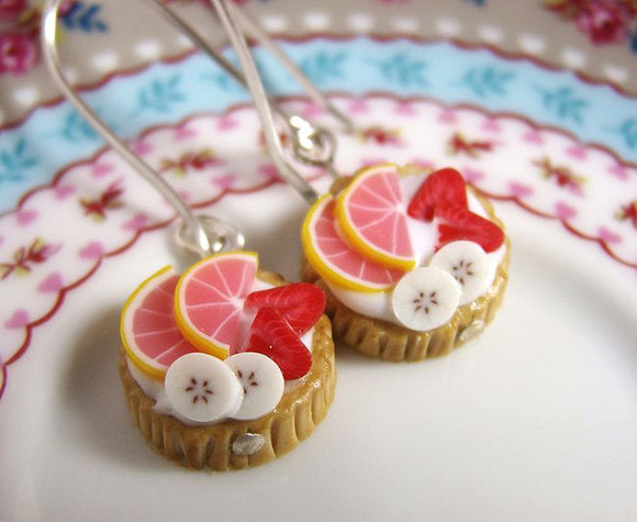 Pendientes colgantes con forma de tarta de frutas